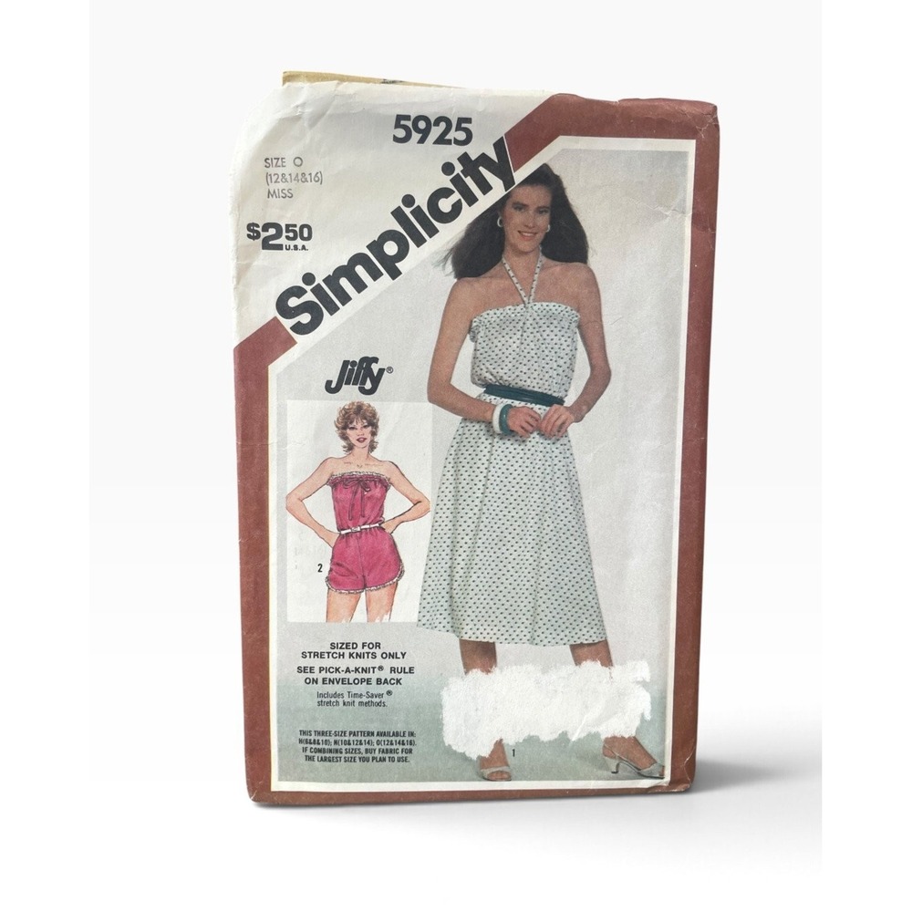 Simplicity Jiffy 5925 Misses Halter Dress Romper Pattern Size 12-16 1970s Uncut